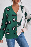 Animal Print V-Neck Button Front Cardigan