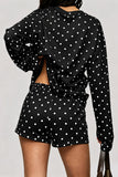 Polka Dot Crew Neck Long Sleeve Short Set