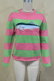 Fish Graphic Striped Crew Neck Sweater