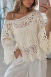 Floral Crochet Hollow Long Sleeve Cover-Up