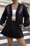 Floral Detail Ribbed Knit Cardigan