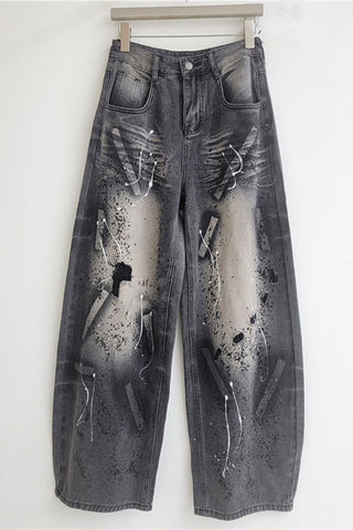 Wide-Leg Denim Jeans with Statement Design