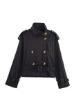 Double-Breasted Belted Stand Collar Coat