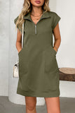 Zip-Neck Casual Dress with Cap Sleeves