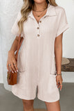 Casual Short Sleeve Button-Up Romper