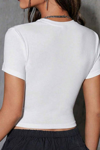 Cherry Print Crew Neck Crop T-Shirt