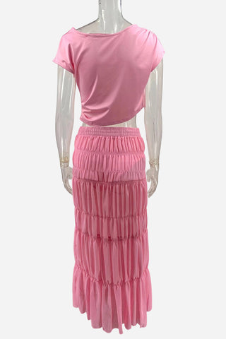 Draped Crop Top and Pleated Skirt Set