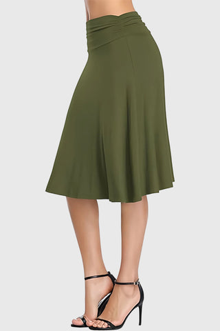 Ruched Waistband A-Line Midi Skirt