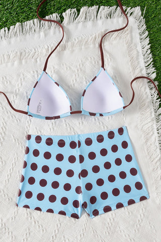 Polka Dot Halter Shorts Bikini Set