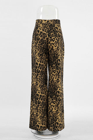 Leopard Print High-Waist Wide-Leg Casual Pants