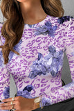 Sheer Floral Long Sleeve Crew Neck Top