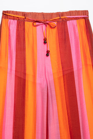 Drawstring Striped Wide-Leg Pants
