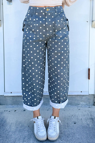 Polka Dot High-Waist Baggy Jeans