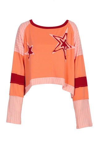 Star Graphic Crochet Panel Pullover