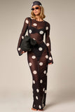 Sheer Polka Dot Bell Sleeve Maxi Dress