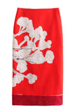 Floral Print Contrast Hem Midi Skirt