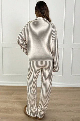 Striped Long Sleeve Collared Loungewear Set