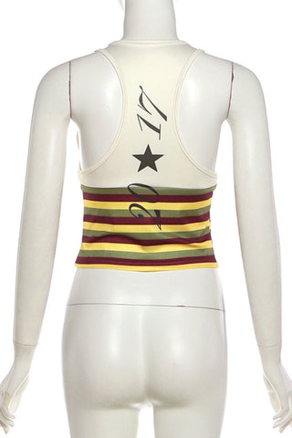 Graphic Halter Striped Crop Top