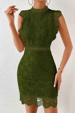 Lace High-Neck Cutout Casual Dress