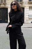 Frog Button Stand Collar Long Sleeve Blazer