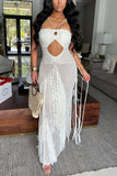 Crochet Fringe Backless Maxi Dress