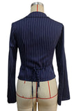 Striped Wrap V-Neck Tie Waist Blouse
