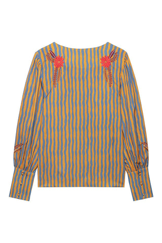 Striped Floral Puff Sleeve Jacket