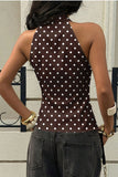 Polka Dot Halter Button-Front Tank