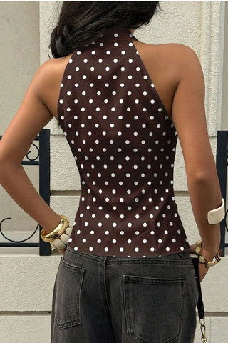 Polka Dot Halter Button-Front Tank