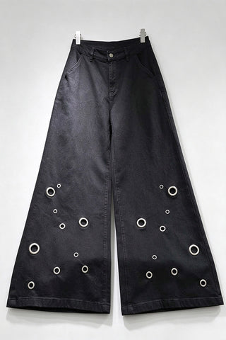 Metal Eyelet Wide-Leg Baggy Jeans