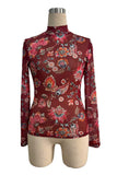 Floral Mock Neck Sheer Long Sleeve Top