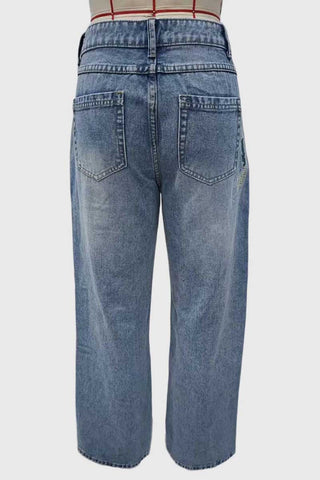 Distressed Paint-Splatter Straight Jeans