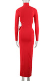 Mock Neck Cutout Slit Bodycon Casual Dress