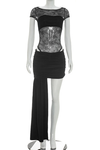Asymmetrical Skirt Set with Lace Detail