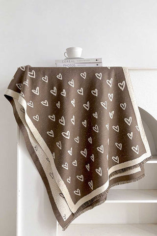 Heart Pattern Knit Fringe Scarf