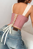 Gingham Off-Shoulder Corset Top