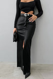 High-Waist Slit Faux Leather Maxi Skirt