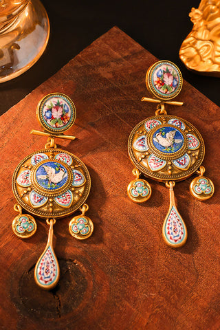 Enamel Bird Motif Dangle Earrings