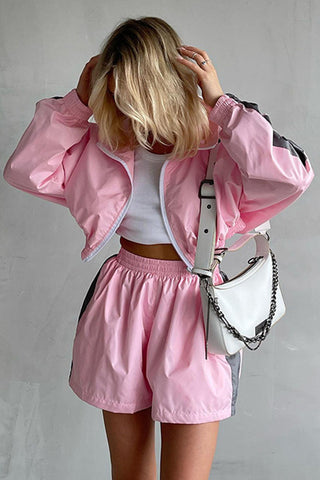 Zip-Up Crop Jacket and Shorts Set