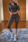 Striped Zip-Up Hoodie Crop Pants Set