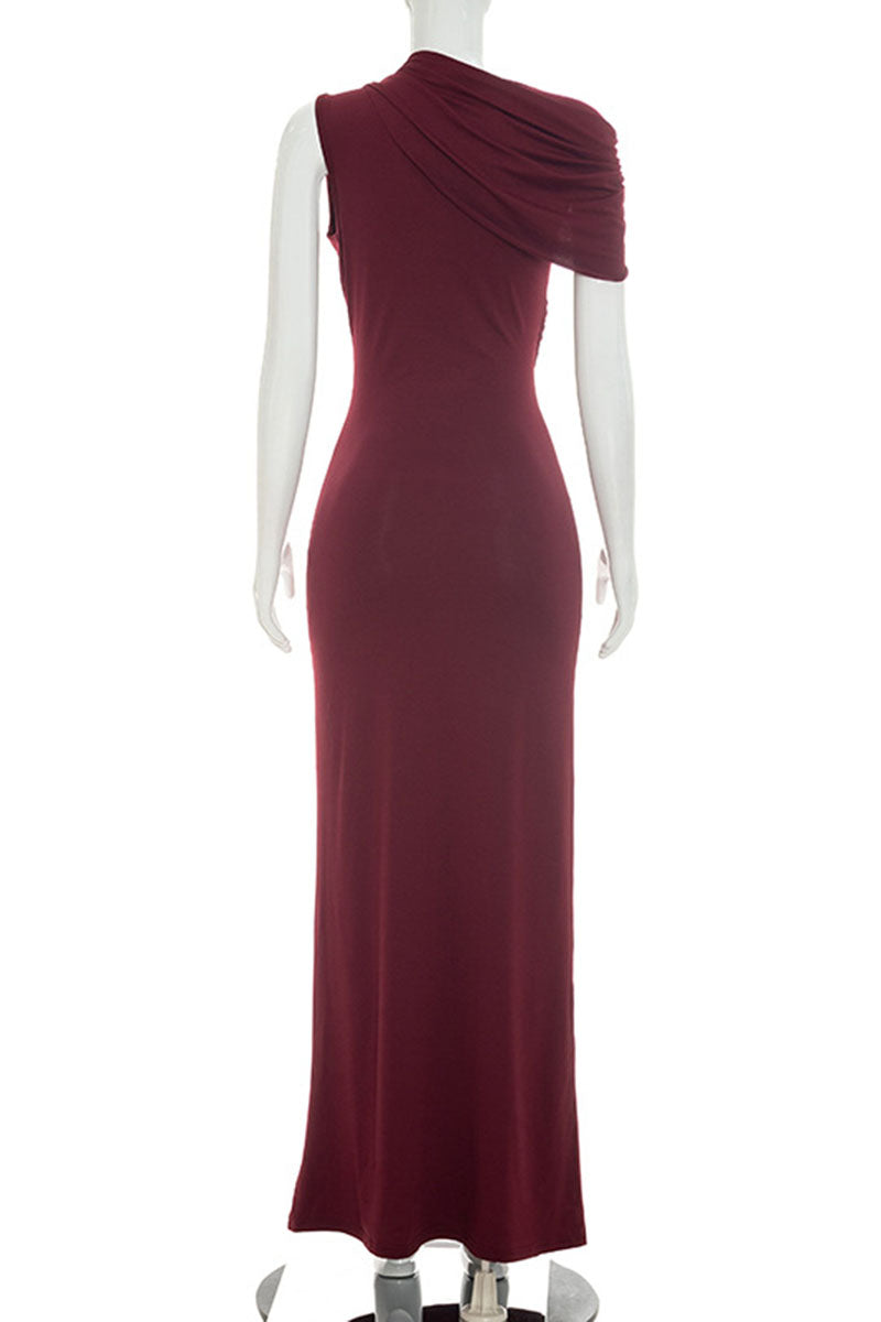 Cutout Drape One-Shoulder Maxi Dress
