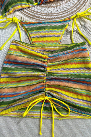 Striped Ruched Mini Skirt Set