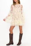Floral Lace Bell Sleeve Mini Dress