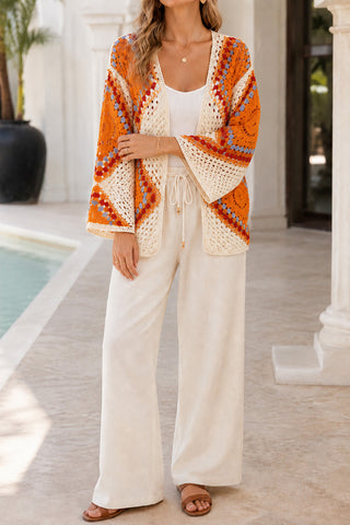 Crochet Patchwork Open Front  Cardigan