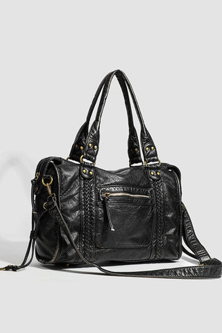 Studded Handle Zip Pocket Tote Bag