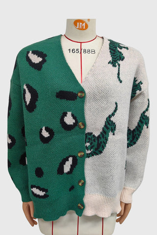 Animal Print V-Neck Button Front Cardigan