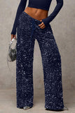 Sequin Drawstring Wide-Leg Casual Pants