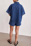 Pocket Button-Front Denim Short Set