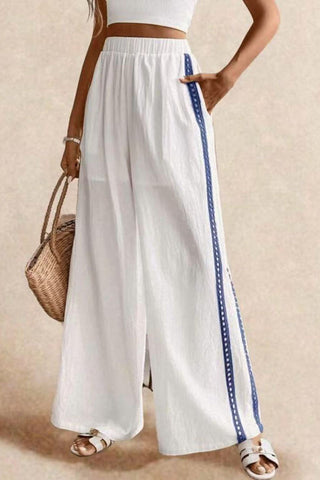 Side-Striped Wide-Leg Casual Pants