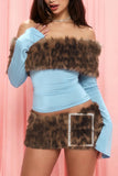 Faux Fur Off-Shoulder Mini Skirt Set